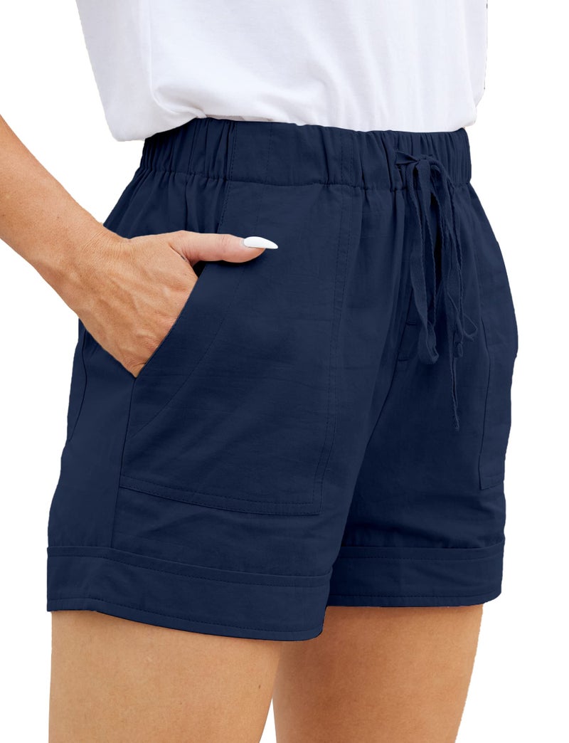 WROLEM Womens Comfy Drawstring Casual Elastic Waist Pocketed Loose Fit Shorts XL Blue - Image 1